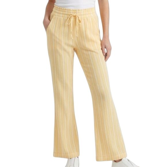 Hot Kiss Pants - Soft Crinkly Beach Pants Butter Yellow Stretchy Pull On Drawstring Flowy size M